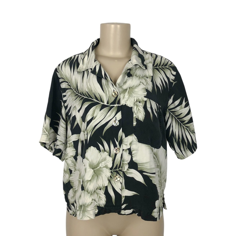 Tommy Bahama 100% Silk Button Up Shirt Floral Palm Leaf Size M Hawaiian Tropical